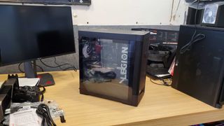 black gaming PC with glass side