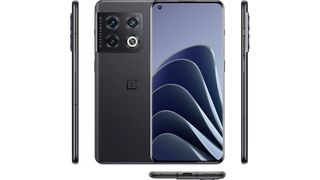 Das OnePlus 10 Pro in schwarz vor einem weißen Hintergrund