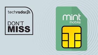 Mint Mobile branded SIM card on grey background with don&#039;t text overlay