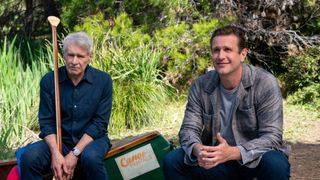 Harrison Ford and Jason Segel in Shrinking sitting on a canoe rental.