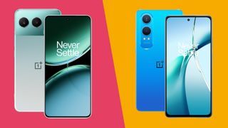 OnePlus Nord 4 vs OnePlus Nord CE 4 Lite on a colored background