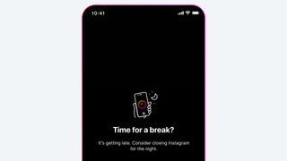 A mockup of how the 'nighttime nudge' will appear on the Instagram UI