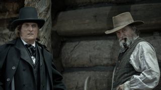 Kim Coates as Brigham Young and Shea Whigham as Jim Bridger in "American Primeval"