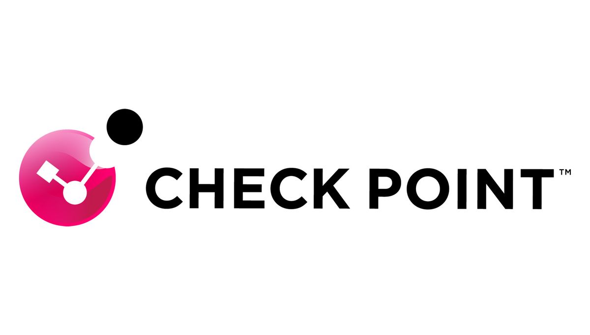 The Check Point logo (A stylized pink circle with a series of three nodes drawn against it in white to produce a curcular cutout effect in the top right hand corner of the circle, with a black circle to the top and right of this and the words CHECK POINT to the right of it in black text) against a white background.