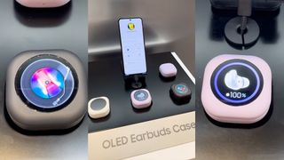 Trois images montrant l&#039;écran OLED du concept Samsung Galaxy Buds