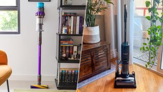 Dyson vacuum (left) and Tineco wet floor cleaner (right)