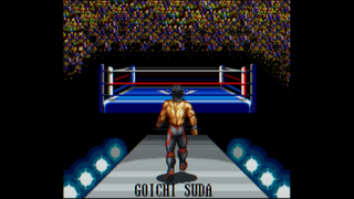 Morio Sumisu approaches the ring in Super Fire Pro Wrestling Special for the Super Nintendo Entertainment System