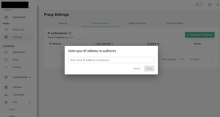 Webshare settings page