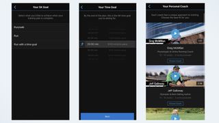 screenshots from the Garmin Coach app