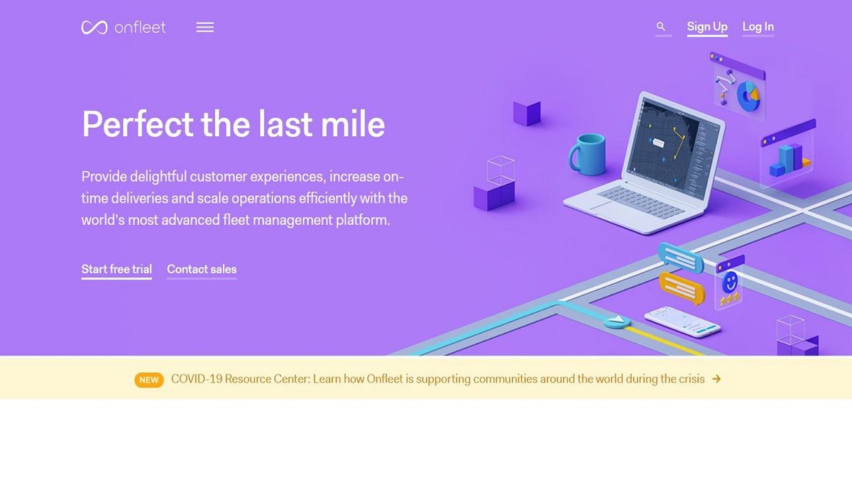 Website screenshot for Onfleet fleet management