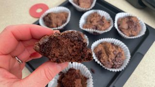 Chocolate cake showing texture after baking in the proscenic t31 air fryer