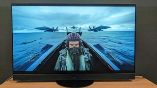 Panasonic MZ2000 with Top Gun Maverick on screen