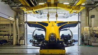 A yellow Viking expedition submarine