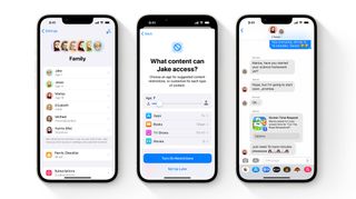 Screenshots showing Family Sharing on iOS 16