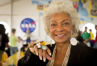 "Star Trek" actress Nichelle Nichols is seen at NASA's Kennedy Space Center in Cape Canaveral, Florida, during a 2010 event with LEGO.