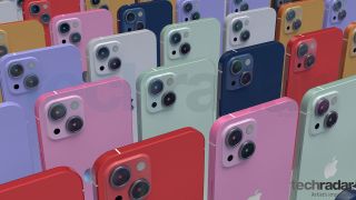 Resa artistica di iPhone 13 in vari colori, inclusi rosso, rosa e blu