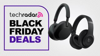 Beats Solo 4 and Sony WH-1000XM5 headphones on Tr&#039;s Black Friday Deals poster, with white background