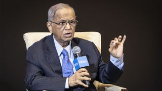 Infosys co-founder Narayana Murthy pictured at the company&#039;s 40 year anniversary conference in 2022.