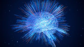 Generative AI large language model (LLM) concept image showing a digitized human brain with light points protruding.