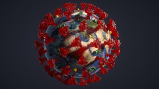 an artist&#039;s rendering of the globe with coronavirus-like spikes