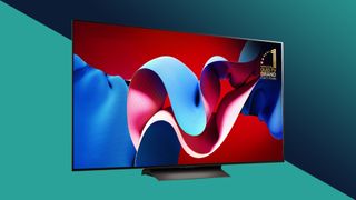 LG C4 OLED TV on a teal background