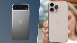 Iphone 17 pro max render next to iPhone 16 Pro Max being held in hand