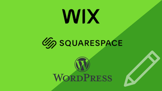 wix squarespace and wordpress logos on green background