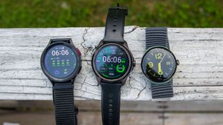 TicWatch Pro 5 next to Samsung Galaxy Watch 5 Pro and Pixel Watch