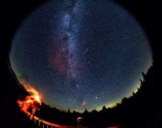 A fish-eye view of Perseid meteors in 2016 as seen from West Virginia.