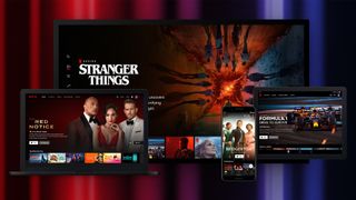 The Netflix interface on a mobile, laptop and TV