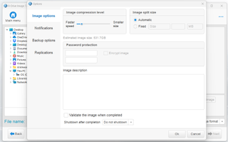 The disk image options menu in R-Drive image.