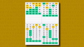 Quordle Daily Sequence answers for game 1059 on a yellow background