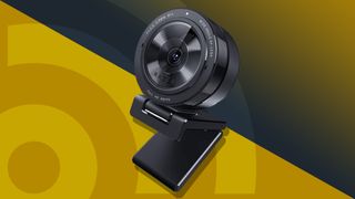 The Razer Kiyo Pro, one of the best webcams, on a yellow background.