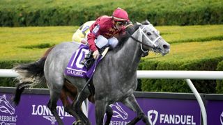 Jockey Tyler Gaffalione rides Caravel to win the Breeders&#039; Cup Turf Sprint in last year&#039;s Breeder&#039;s Cup