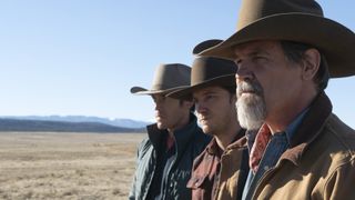 Josh Brolin's Royal Abbott and some other cowboys stare into the distance in Outer Range on Prime Video