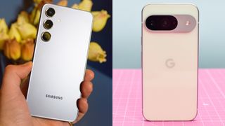 The Samsung Galaxy S24 pictured next to the Google Pixel 9