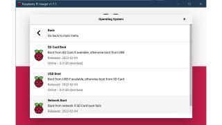 The Raspberry Pi Imager app showing bootloader options