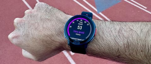 The Polar Vantage V3, showing the wearer&#039;s VO2 Max score after a Running Fitness test.