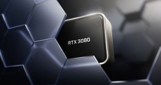 RTX 3080 -näytönohjain lasin takana