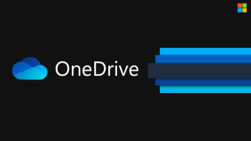 OneDrive text and logo with black and blue background