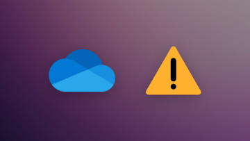 A OneDrive logo next to an alert icon