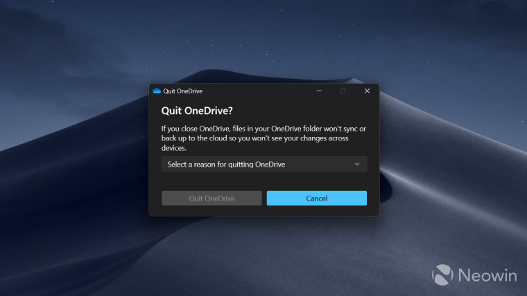 A prompt asking you to explain your decision to quit OneDrive in Windows 11