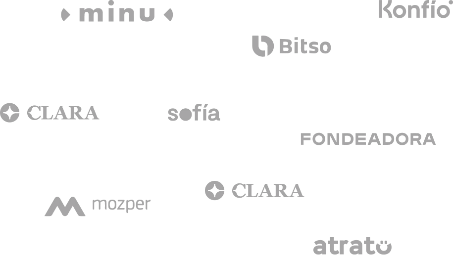 Minu, Clara, Mozper, Bitso, Sofía, Clara, Atrato, Konfío, Fondeadora