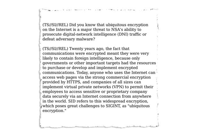 Snipped from NSA document: Encryption considered a "threat"