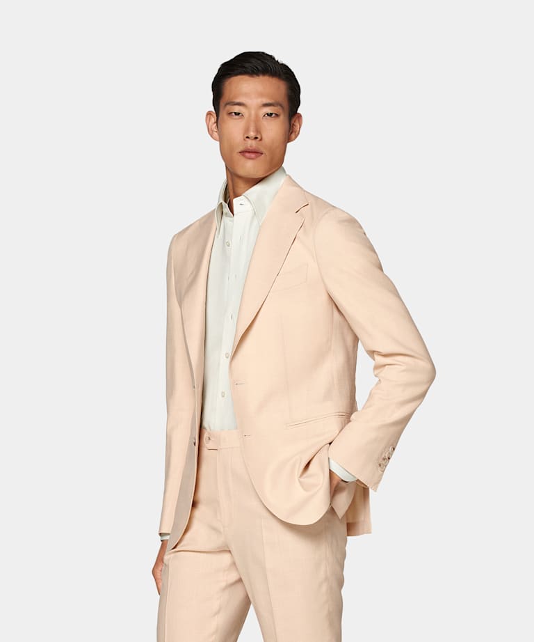 SUITSUPPLY Summer Wool Silk Linen by E.Thomas, Italy Light Pink Tailored Fit Havana Suit