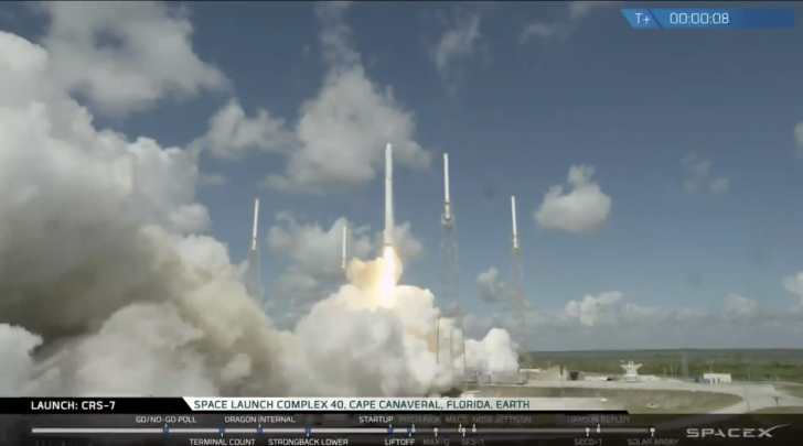 The Falcon 9 lifts off for its ill fated flight in June 2015
