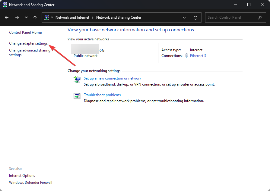 Change adapter settings