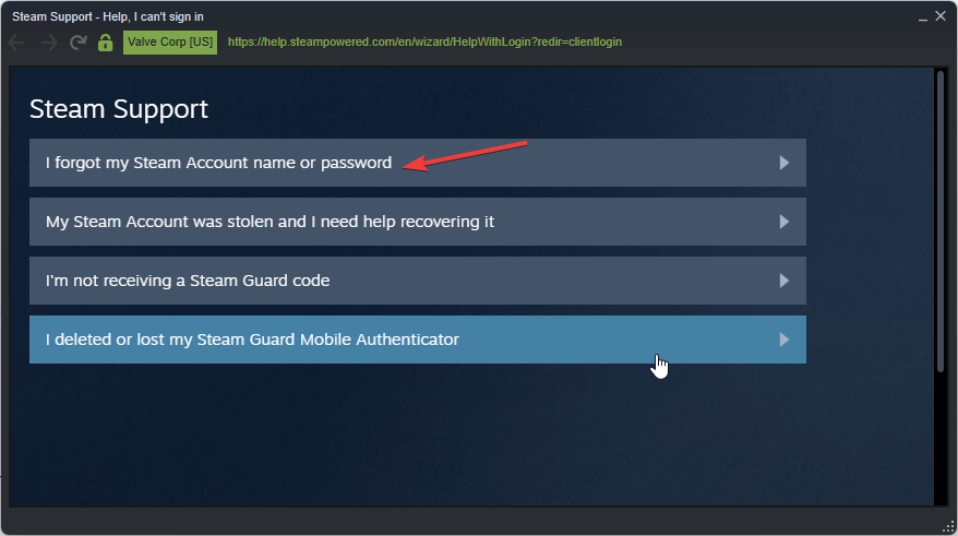 I forgot password steam