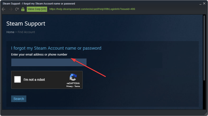 Search email address Steam Steam Error Code E8