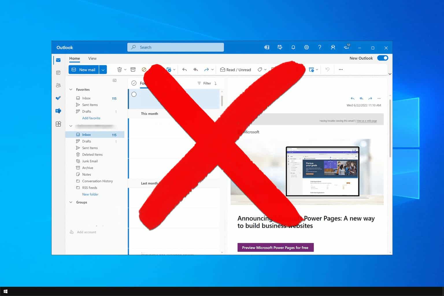 how to remove the New Outlook from Windows 10